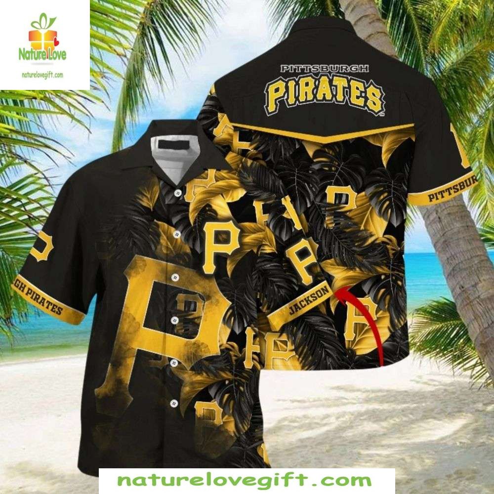 Pittsburgh Pirates Hawaiian Shirt Black Gold Foliage MLB Baseball Apparel