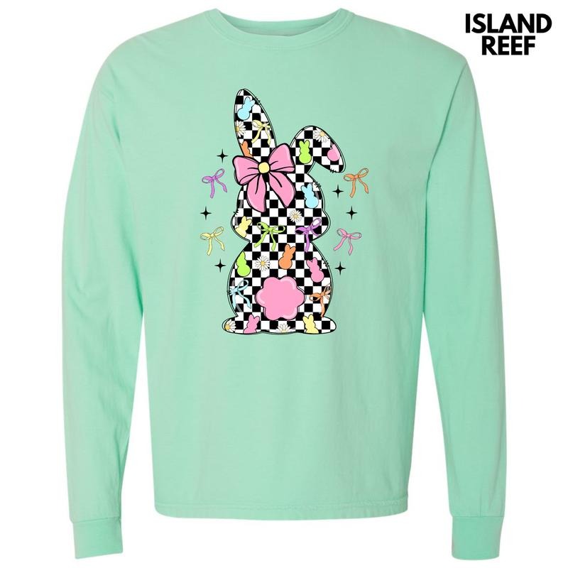 Black Checkered Bunny Long Sleeve Comfort Colors T-Shirt 'NLB' Hoodie, Sweatshirt | InkThreadWorks.com