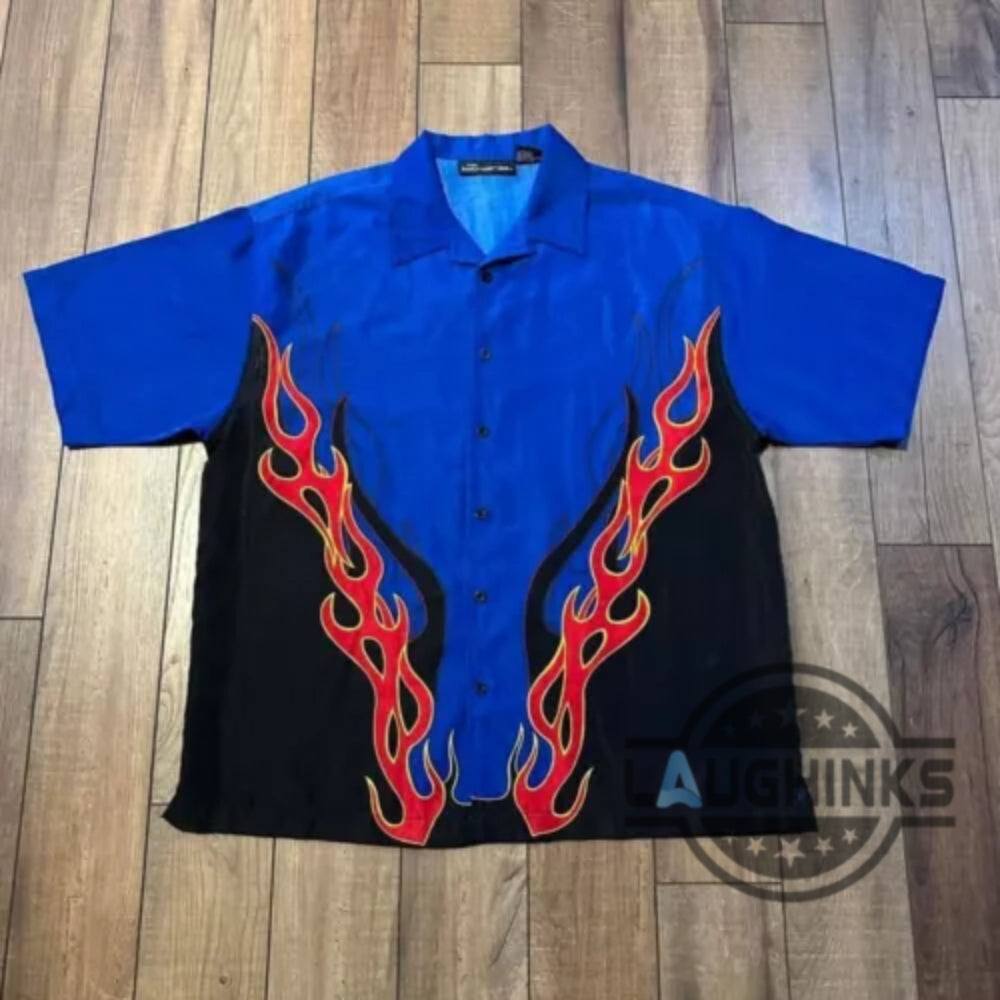 Blue And Red Flame Ricky Trailer Park Boys Hawaiian Shirt New
