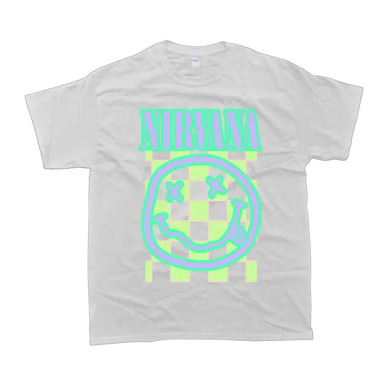Blue Nirvana Smiley graphic tee on Oversized Women, Unisex Tshirt, Men's Clohtes, Women's Clothes, Cotton Menswear