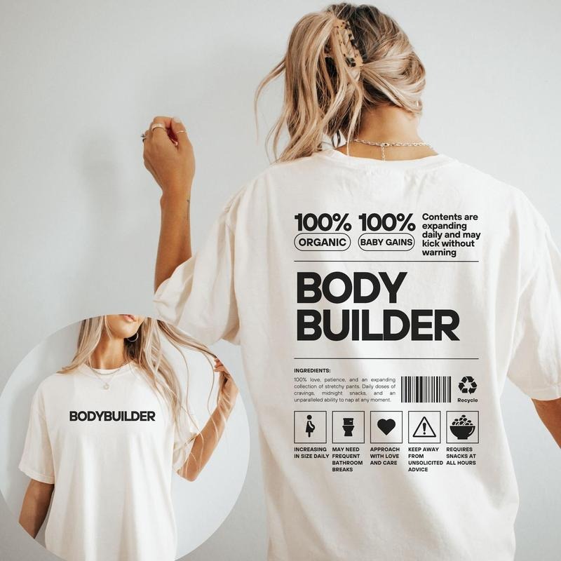 Bodybuilder Pregnancy Announcement 2 sides Shirt, Fitness Workout Reveal T-Shirt, Weightlifting Baby Announcement Outfit,...