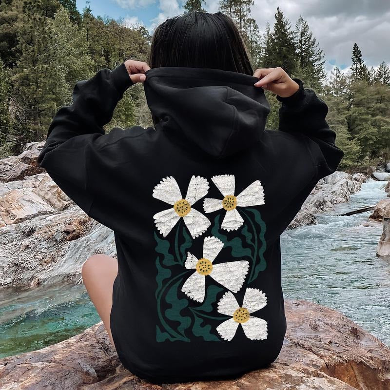 Boho Art Nouveau Flowers, Bold Design Hoodie T-Shirts, Sweatshirt | InkThreadWorks.com