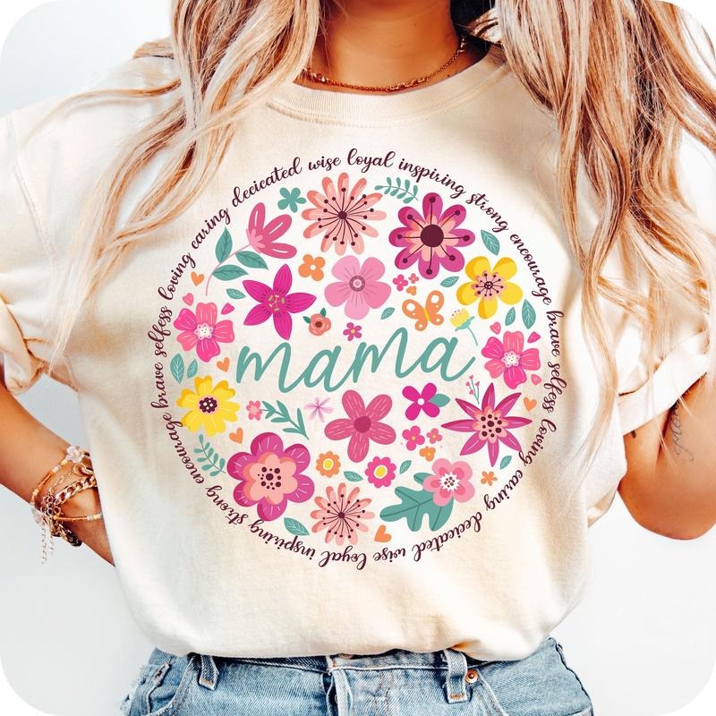 Boho Floral Mama T-Shirt, Mama Flower T-Shirt, Mom Adjectives T-Shirt, she is mom T-Shirt, mama , Abstract Floral,...