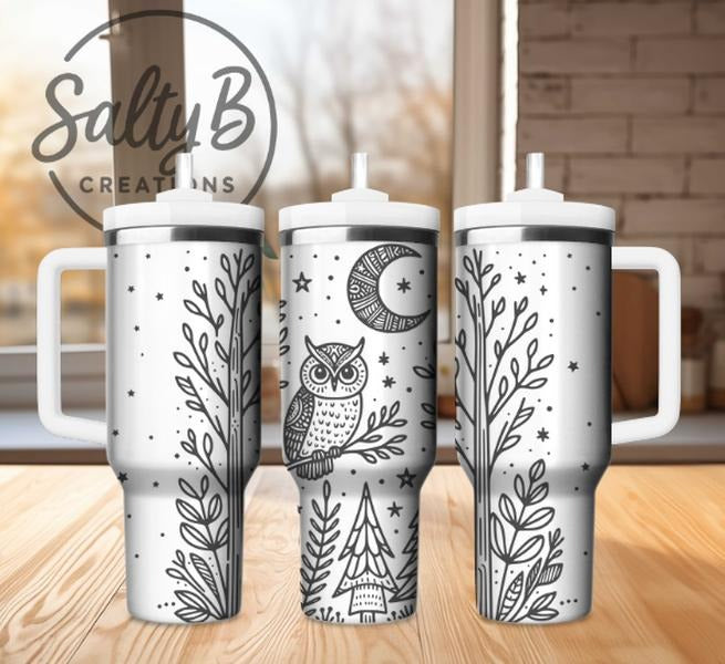 Boho Owl Wooded Print Engraved Tumbler T-Shirts, Hoodie, Sweatshirt | InkThreadWorks.com