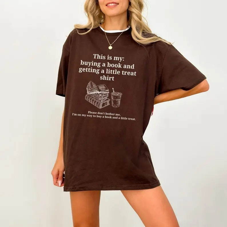 Bookish Tees Buying a book and getting a little treat shirt. Bookish shirt. Retro book shirt. Book lover shirt. Funny book shirt.