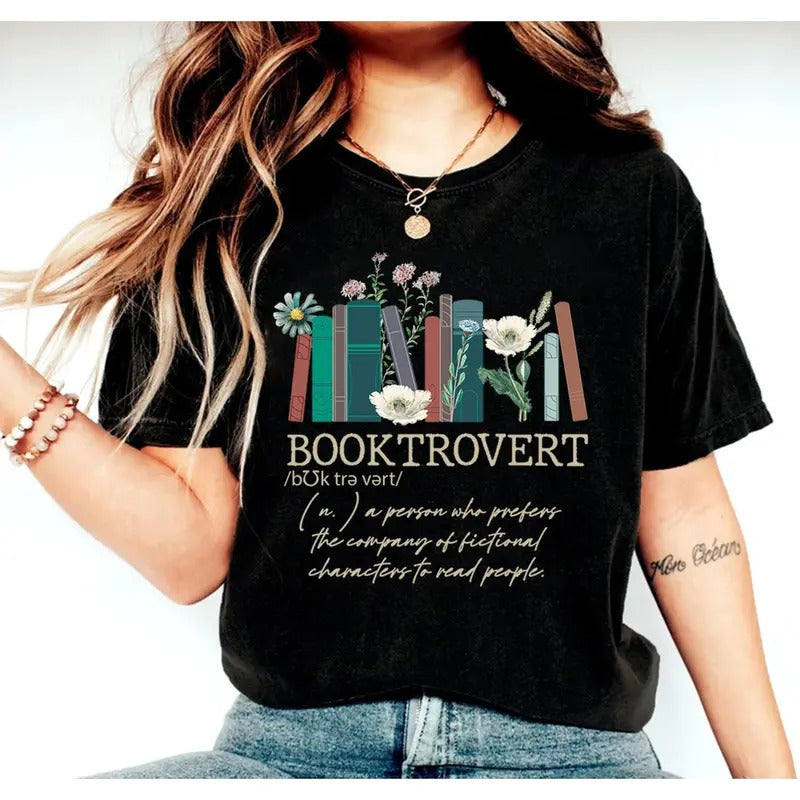 Booktrovert Shirt, Book Lovers Gifts, Book Shirts for Women, Bookish Gifts, Introvert And Extrovert Tee Round Neck...