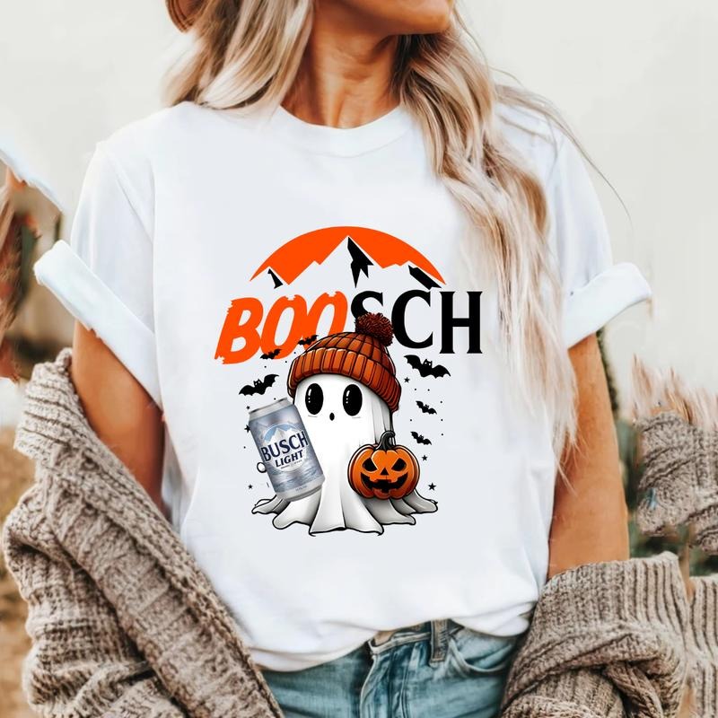 Boosch Light Cute Boo Ghost Halloween Double Sided T-shirt for Women