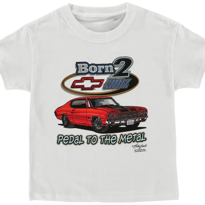 Born 2 Cruz T-Shirt, Classic Red Chevrolet Car with PEDAL TO THE METAL, Car shirt, car lover shirt, Menswear and Womenswear, Casual Wear, Tops