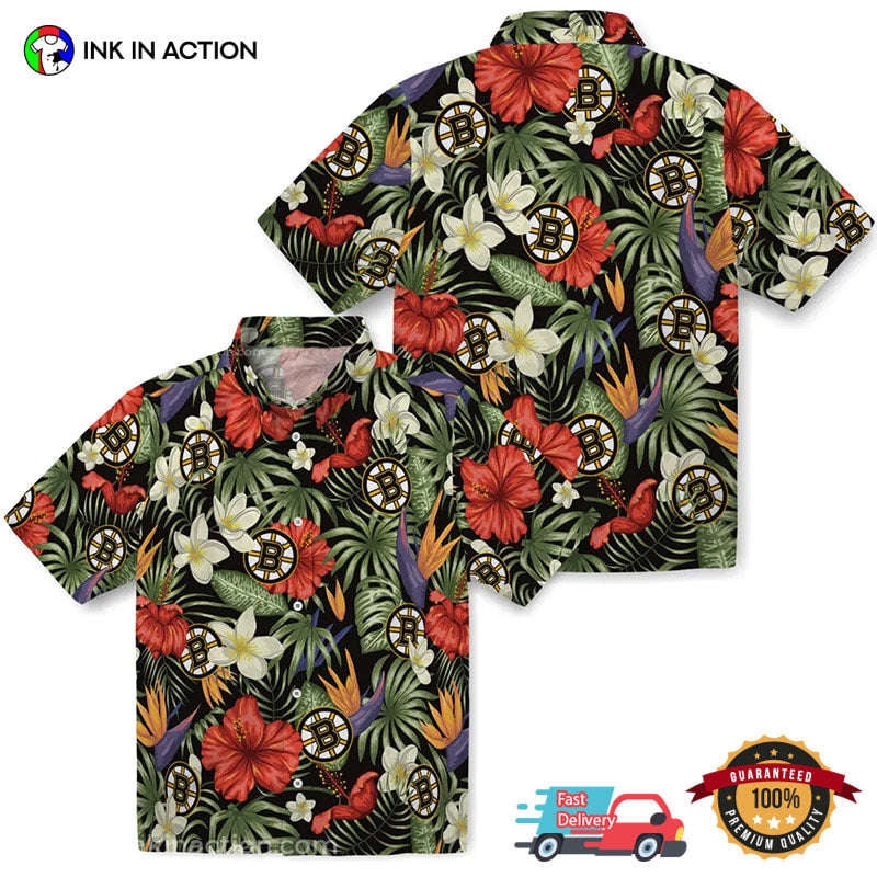 Boston Bruins Floral Hibiscus Hawaiian Shirt