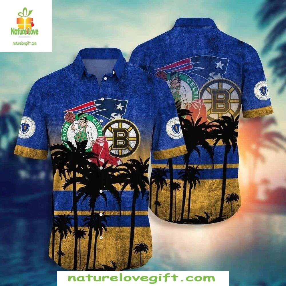 Boston Red Sox Hawaiian Shirt MLB Baseball Apparel Palm Silhouette Design