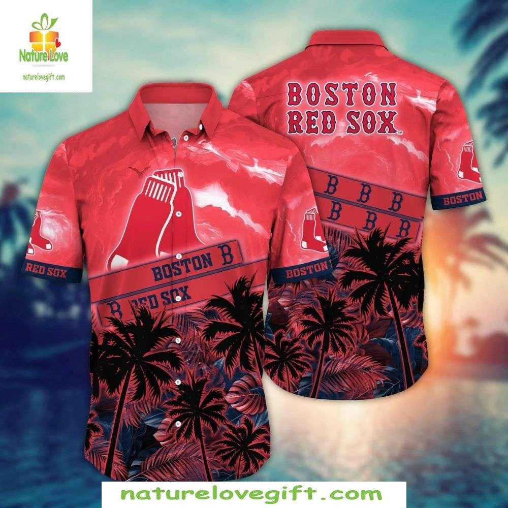 Boston Red Sox Hawaiian Shirt MLB Baseball Sunset Palm Apparel