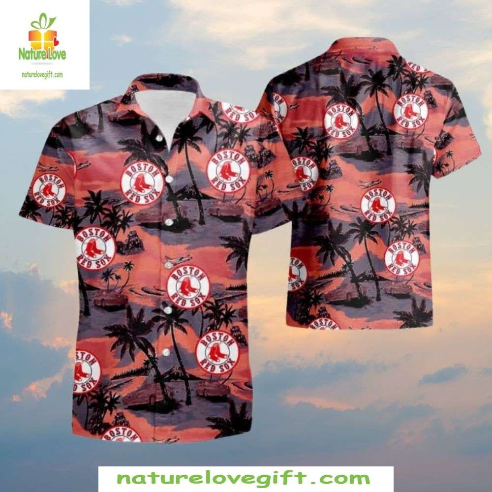 Boston Red Sox Hawaiian Shirt Sunset Palms Logo Stylish Baseball Apparel