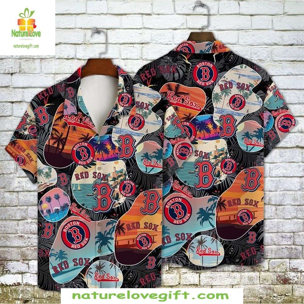 Boston Red Sox Hawaiian Shirt Retro Summer Sunset Palms MLB Baseball Apparel