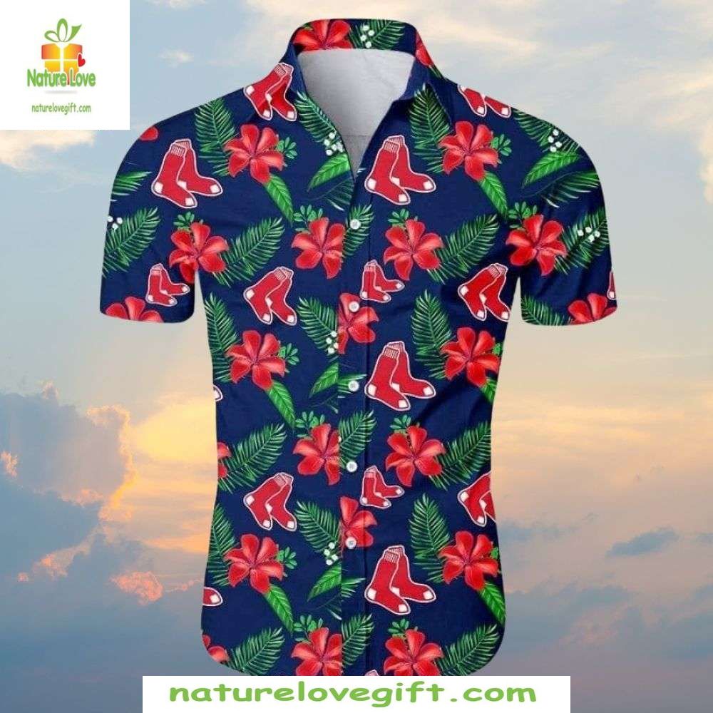 Boston Red Sox Hawaiian Shirt Tropical Hibiscus Palm Aloha MLB Baseball Apparel