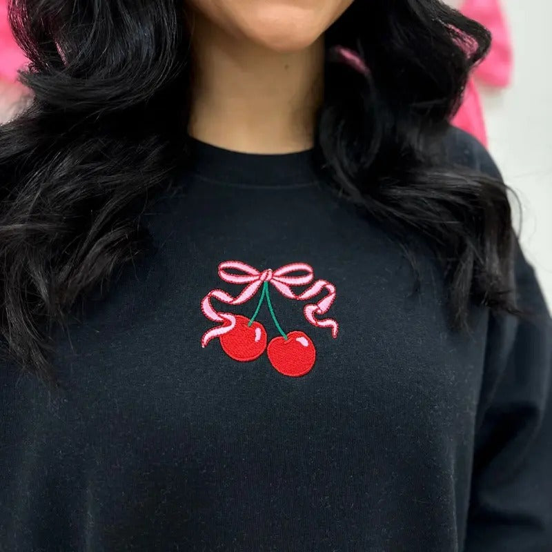 'Bow Cherries' Crewneck Sweatshirt T-Shirts, Hoodie | InkThreadWorks.com