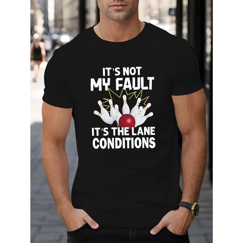 Bowling Men's Summer Short-sleeved T-shirts, Fashionable And Trendy Printed Men's Bottoming Shirts, Male Teenagers' Spring And Summer Round Neck Casual Versatile Tops Made in USA