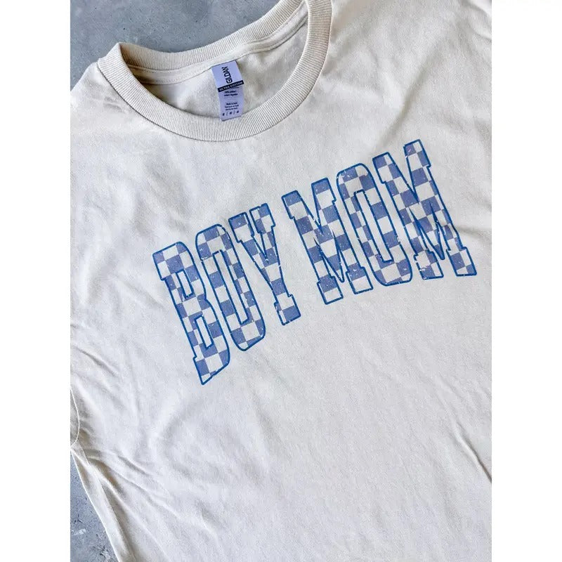 Boy Mom Checkered Graphic Top