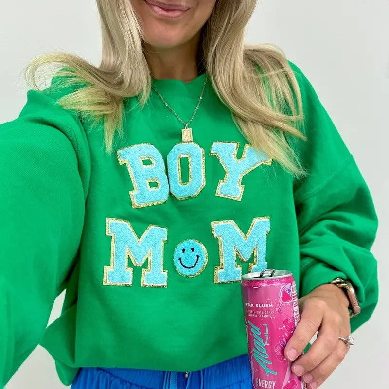Boy Mom Letter Patch Sweatshirt T-Shirts, Hoodie | InkThreadWorks.com