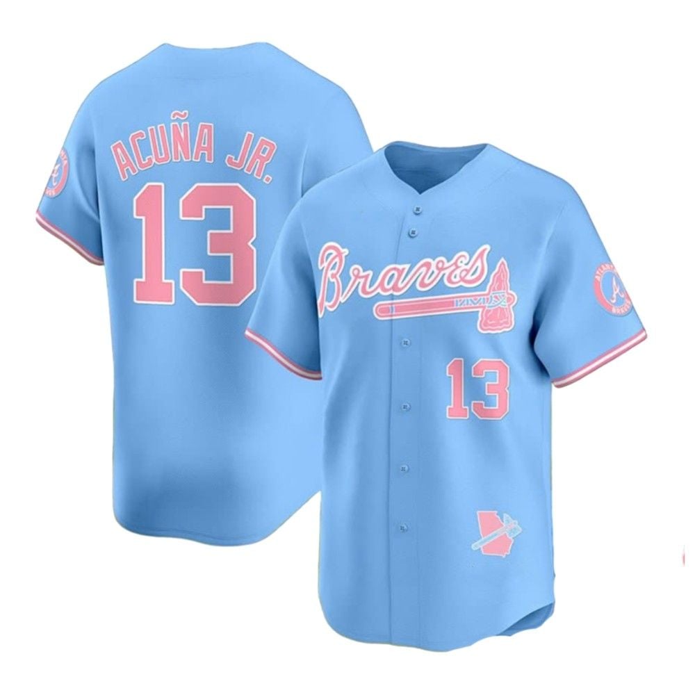 Braves Acuna Jr Pink Bubblegum 2025 Jersey - Grishko.com