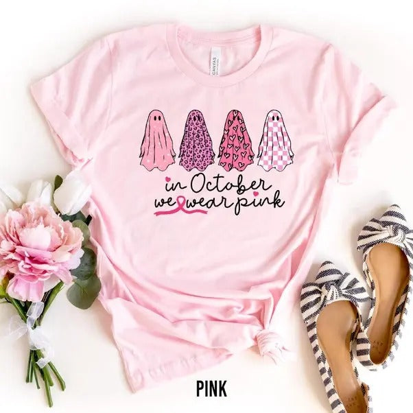 Breast Cancer Support Squad Shirt, Breast Cancer Sweatshirt, In October We Wear Pink Ghosts, Breast Cancer Awareness...