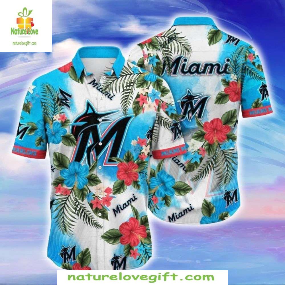 Miami Marlins Hawaiian Shirt Tropical Floral Baseball Apparel M1EVGDQ9
