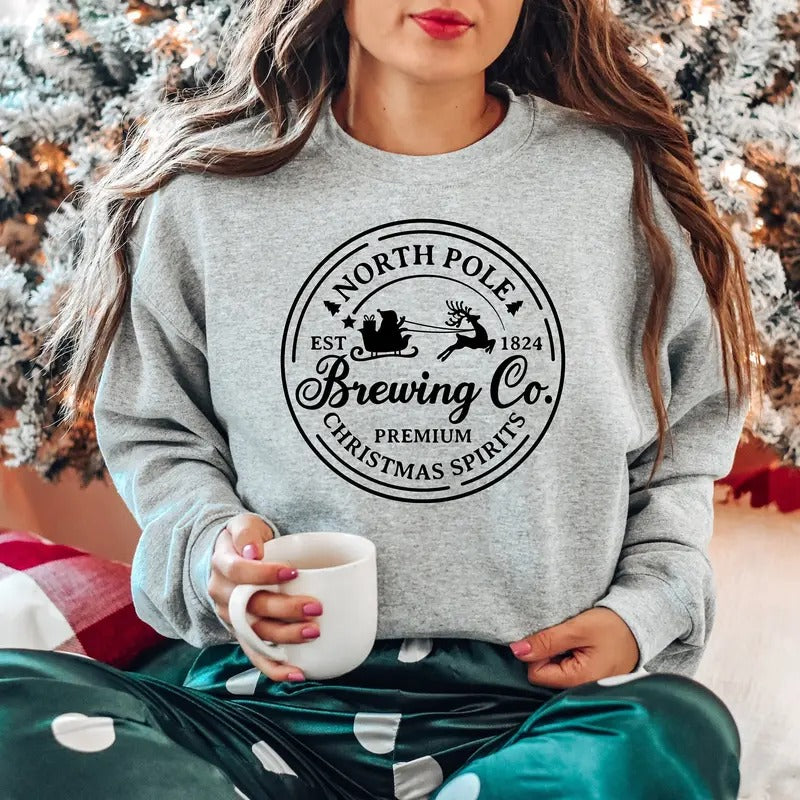 Brewing Co North Pole Sweatshirt, Vintage Christmas Sweatshirt, Winter Holiday Sweatshirt, Winter Sweatshirt, Xmas...