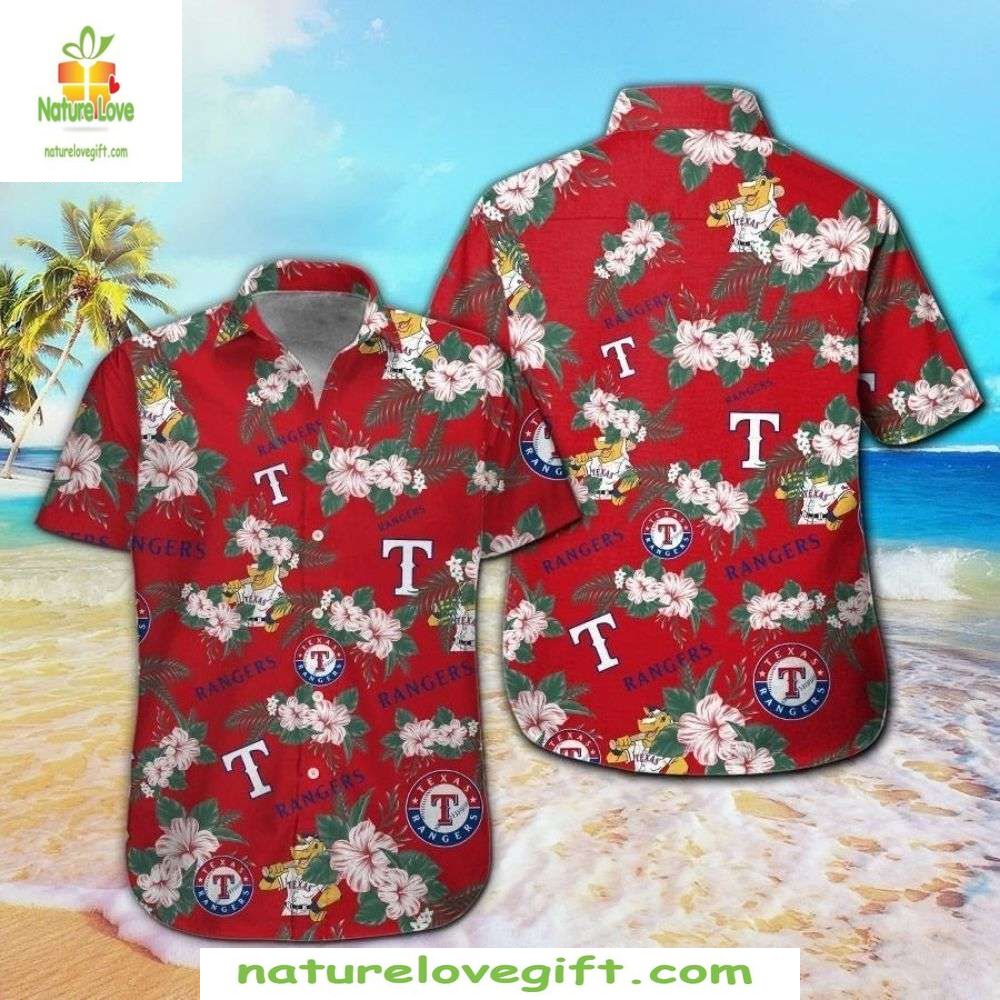 Texas Rangers Hawaiian Shirt Bright Floral Baseball Apparel