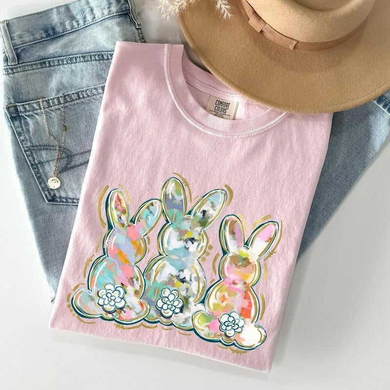 Brushstroke, Easter, Peter Cottontail, Watercolor Tshirt, Women's Crew Neck, Crewneck Hoodie, Sweatshirt | InkThreadWorks.com