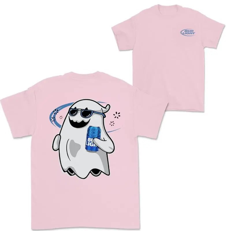 Bud Light Ghost Halloween Double Sided Tshirt for Men and Women - Cotton Hoodie, Sweatshirt | InkThreadWorks.com