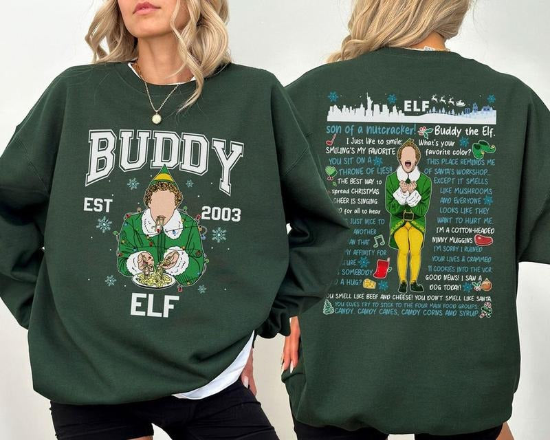 Buddy Elf Christmas Sweatshirt, Buddy Elf Est 2003 T-Shirt, Elf Movie Xmas Sweater, Xmas Classic Movie 90s T-Shirt, Christmas Gifts