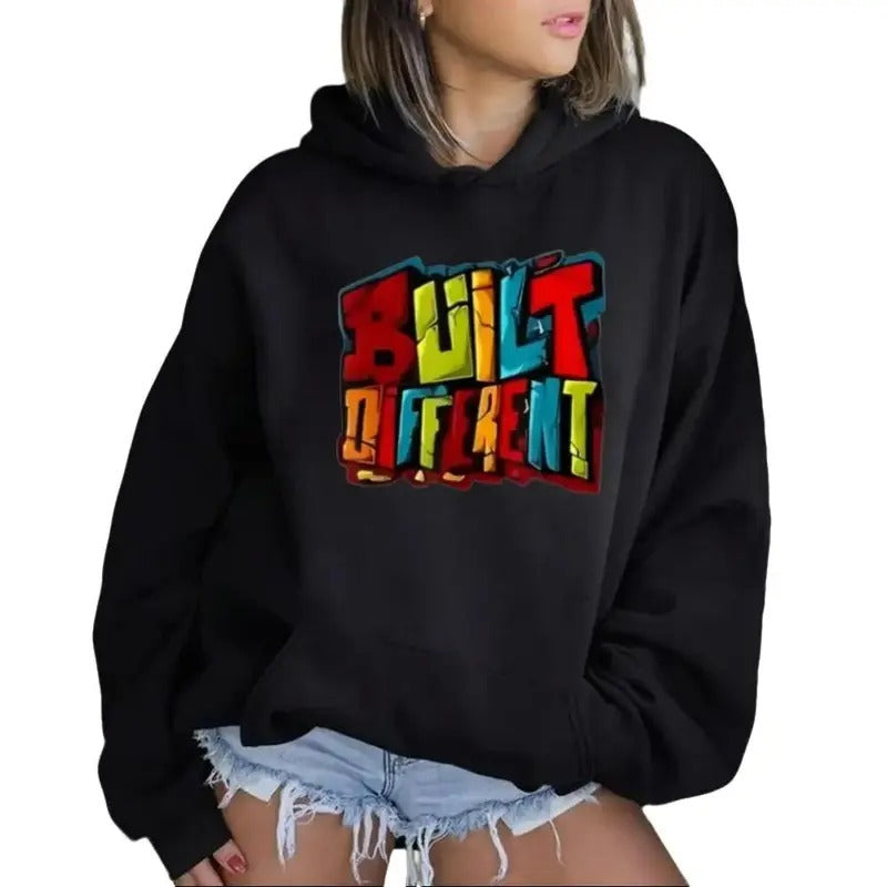 Built Different Funny Hoodie Casual Street Style Fleece Fabric Pullover Sweatshirt for Women for Men, Perfect Gift T-Shirts