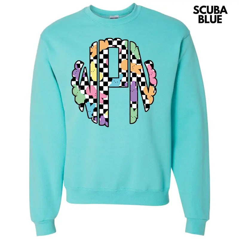 Bunny Checkered Monogram Sweatshirt 'NLB' T-Shirts, Hoodie | InkThreadWorks.com