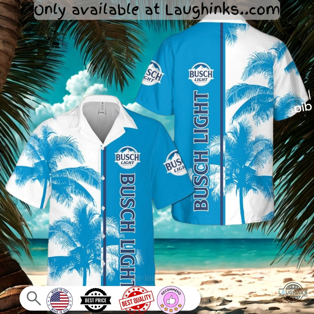 Busch Light Blue And White Hawaiian Shirt
