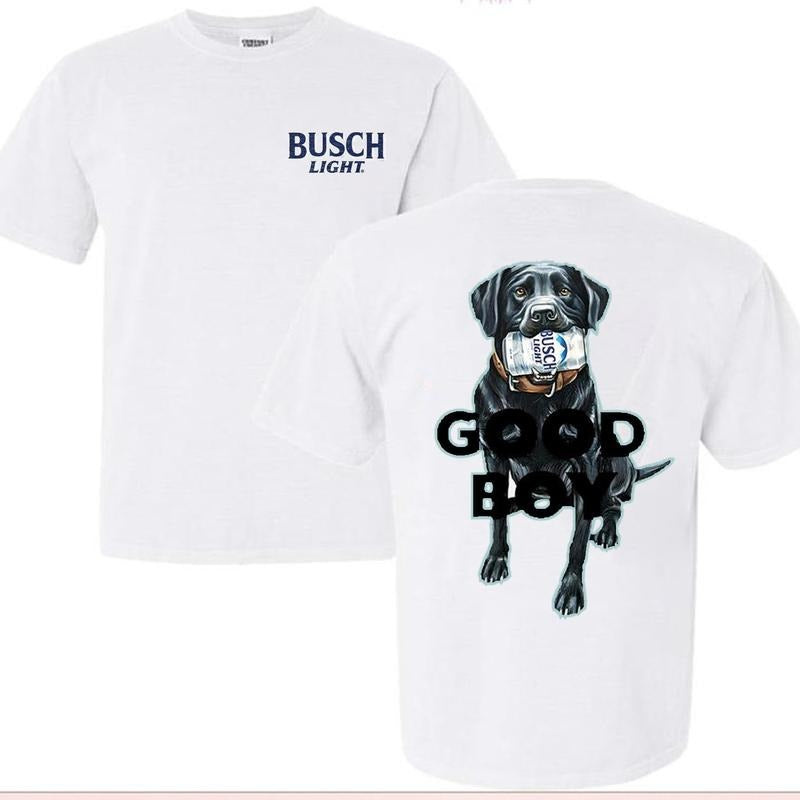 Busch Light Good Boy Shirt, Funny Busch Light with Black Dog Graphics Unisex Cotton T-shirt, Gift for Dad Mom menswear