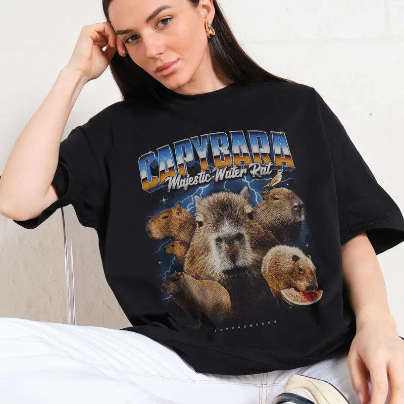 CAPYBARA WATER RAT OVERSIZED TEE, Men Summer Fashion Cotton, Oversized Cotton Menswear, S to 3XL Soft Top Hoodie, Sweatshirt