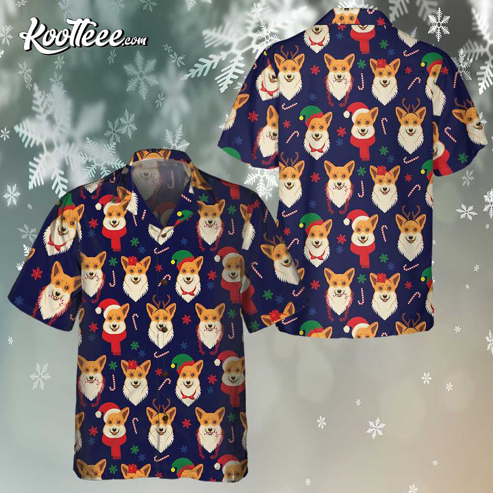 Christmas Corgis Pattern Funny Corgi Dog Hawaiian Shirt