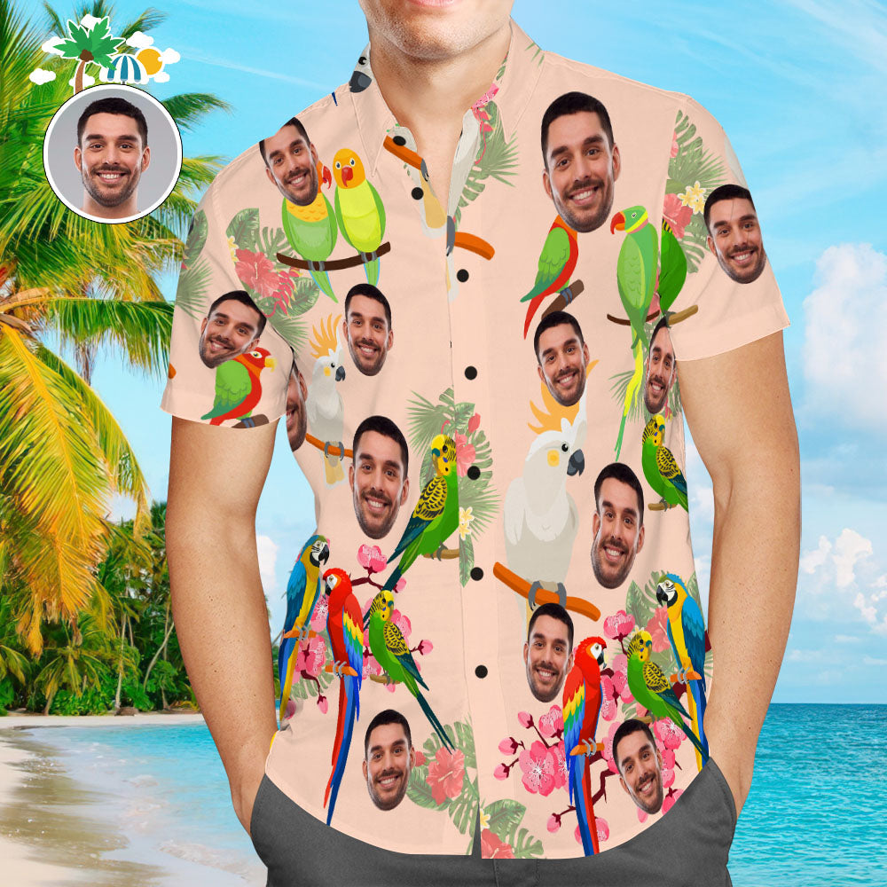 Custom Face Hawaiian Shirt Funny Parrot Tropical Style Shirt Gift for Men A cool and stylish fashion Hawaiian Shirts essential, that you will want to wear every day. When you design your own t-shirt, you are the designer, an...