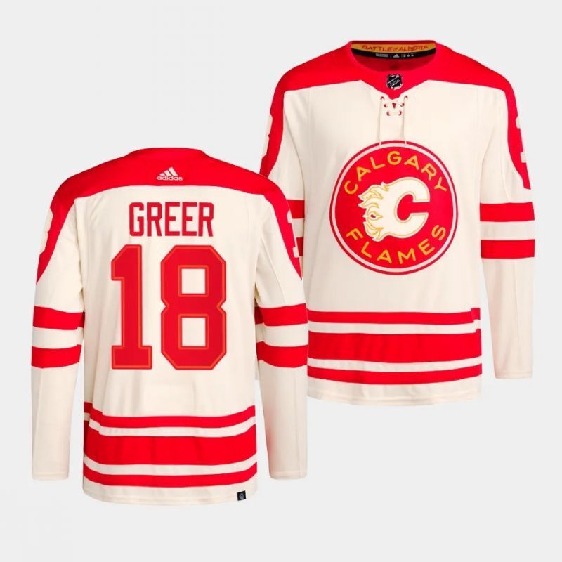 Calgary Flames #18 a.j. greer 2023 nhl heritage classic cream jersey