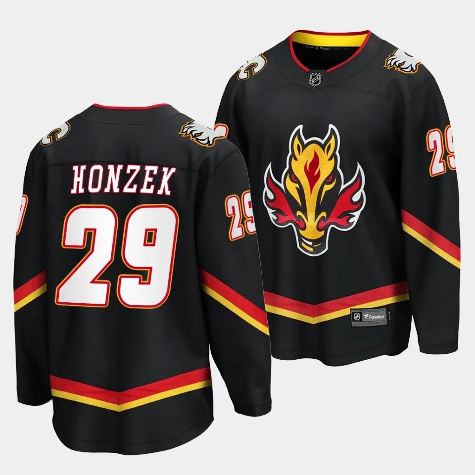 Calgary Flames #29 Samuel Honzek 2023 NHL Draft Alternate Black Jersey Style 1