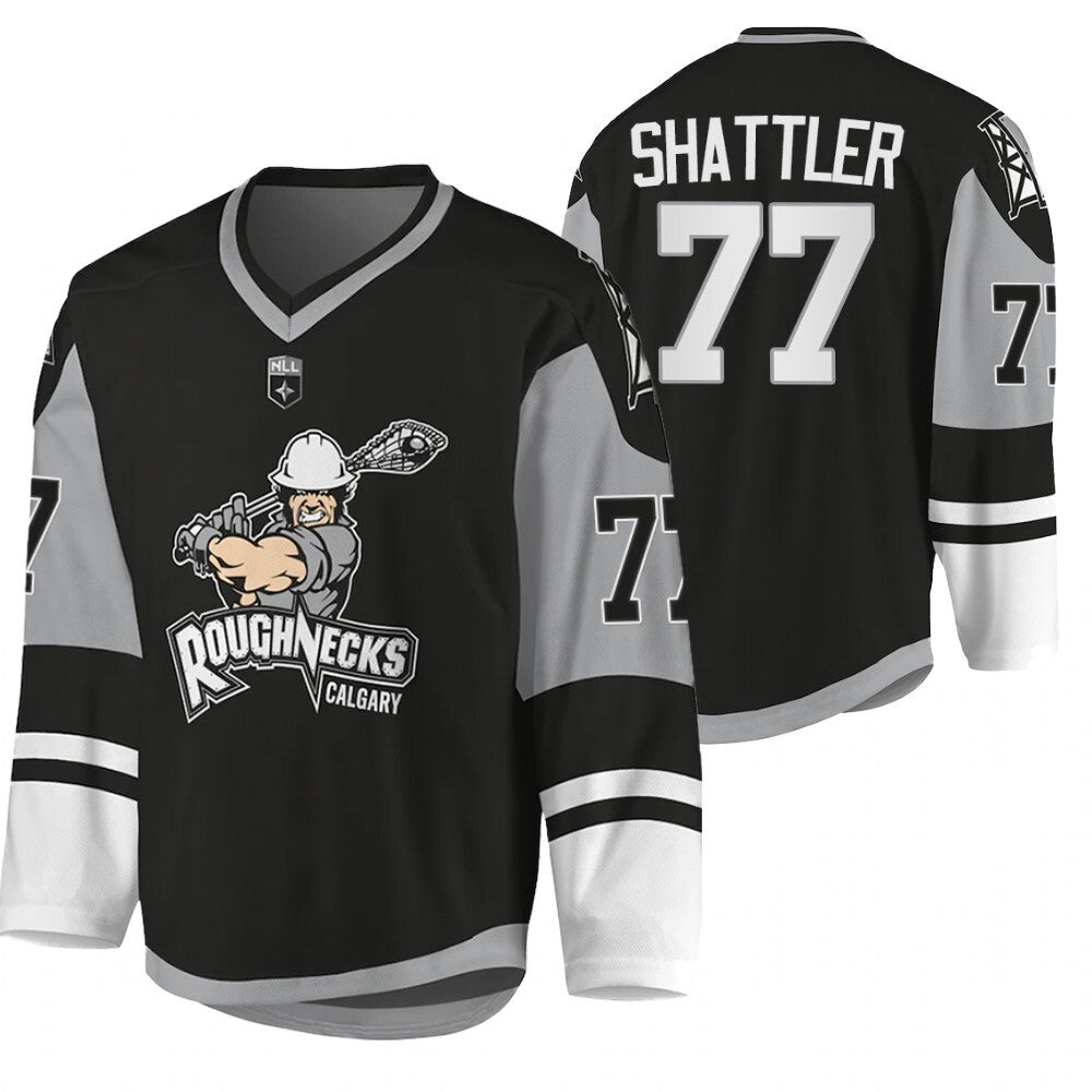 Calgary Roughnecks #77 Jeff Shattler sublimated-2021-22-black-jersey