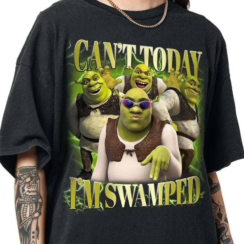 Can't Today I'm Swamped Shirt, Shrek Funny Trending Shirt, Fiona and Shrek Tshirt, Funny Shrek Trending Tee Cotton Menswear Top