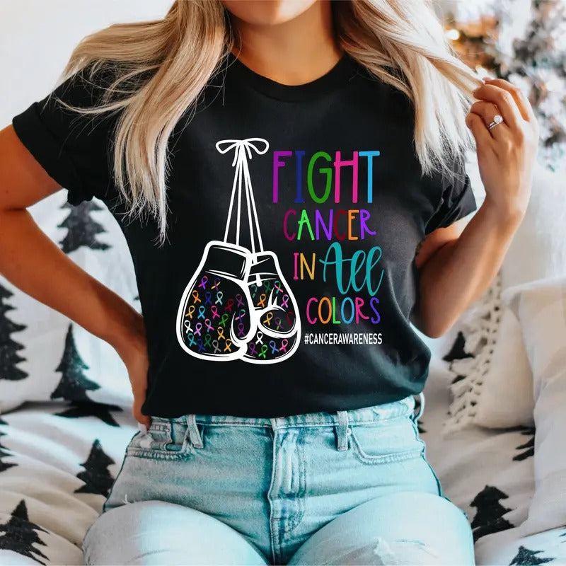 Cancer Awareness Ribbon T-Shirt, Cancer Survivor Shirt, Cancer Support Tee, Cancer Warrior Gift Tee, Fight Cancer In All...