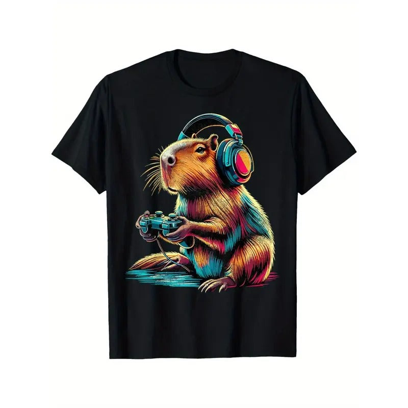 Capybara Funny Video Games T-Shirt - Humorous Graphic Tee for Gamers and Animal Lovers, Casual Comfortable Wear for Daily Life Made in USA