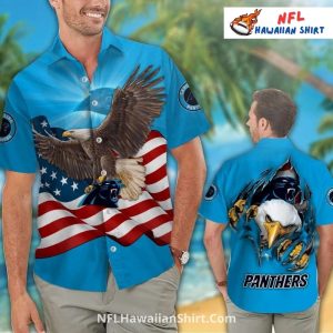 Carolina Panthers Aloha Shirt Bald Eagle American Flag Design