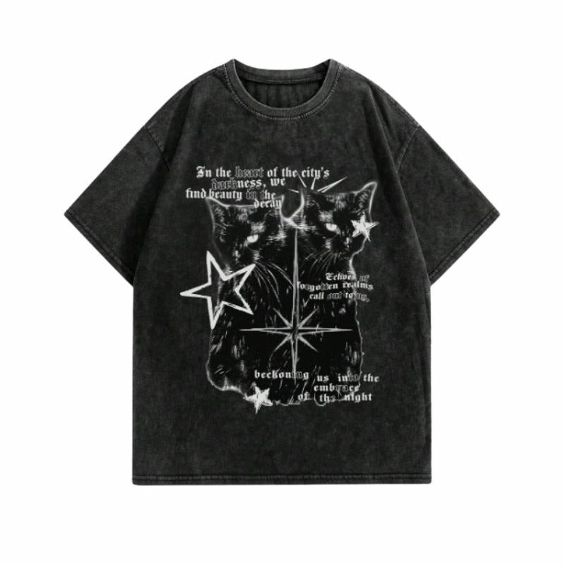 Cat Black Strar Y2k Shirt - Vintage Distressed Spider Slogan Graphic Tee, Y2k Shirt, Cat Shirt, Star, Gift For Men & Women, Streetwear Tshirt