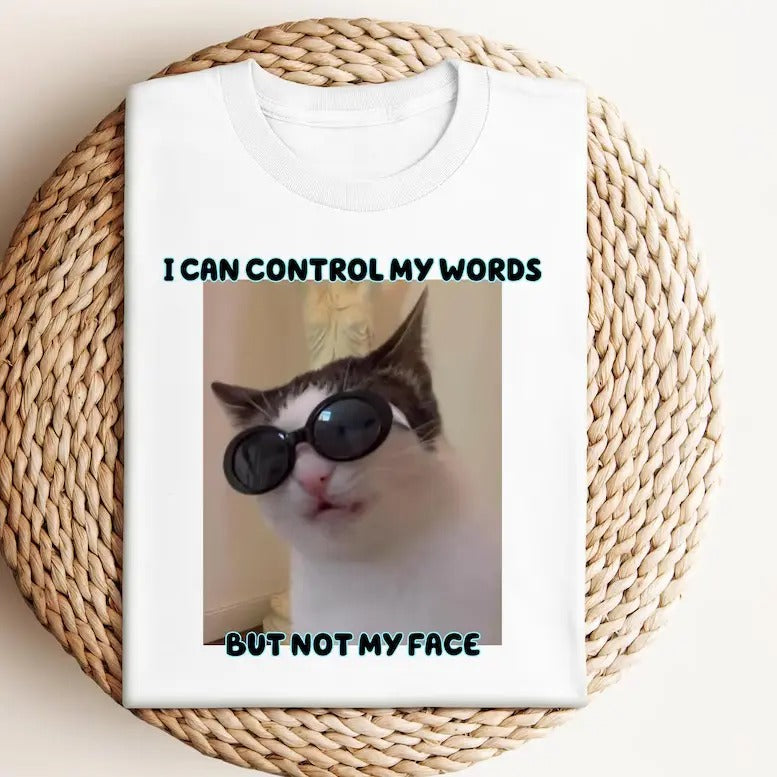 Cat Meme Graphic Shirt, Funny Cat Shirt, I Can Control My Words But Not My Face Shirt