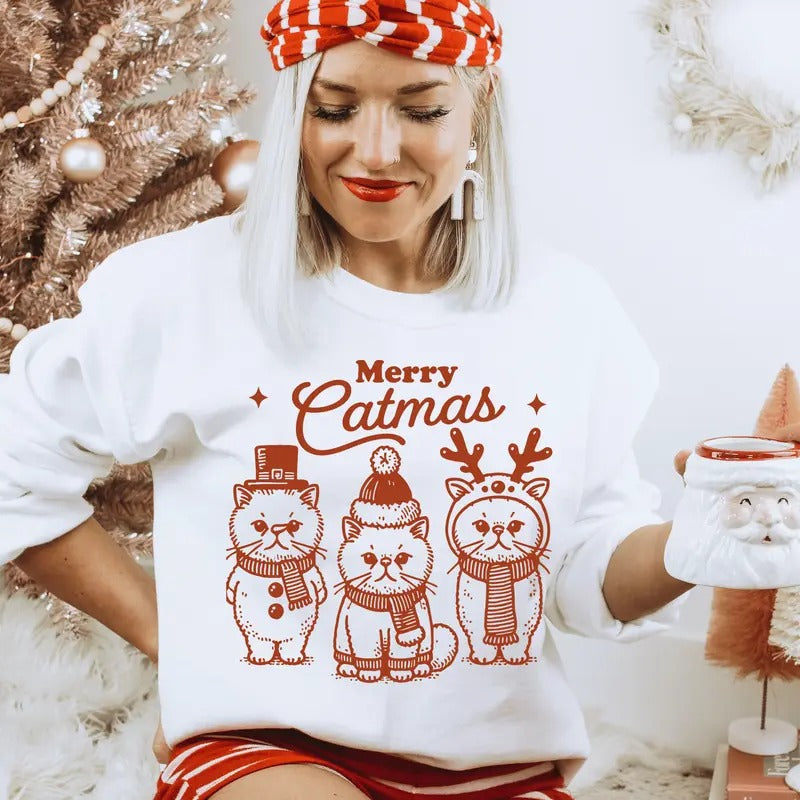 Catmas Christmas Crewneck Sweatshirt Casual Everyday Softstyle Christmas Unisex Pullover Sweatshirt. Perfect for Dog...
