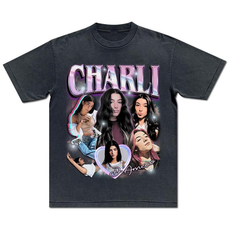 Charli D'Amelio T-Shirt Charli D'Amelio Vintgae 90s Sweatshirt Charli D'Amelio 2024 Hoodie Rap Hip Hop Tee Gift For Fans...