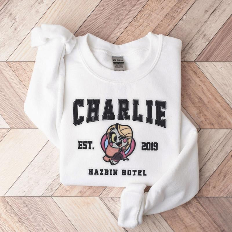 Charlie Character Embroided shirt, Hazbin Hotel Characters Embroidered Shirt, Cartoon Merch, , Animated Series Embroidered Shirt