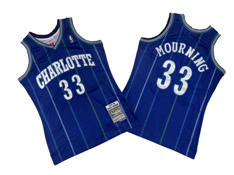 Charlotte Hornets #33 Alonzo Mourning Hornets 33 # Purple 94-95 Season Mitchell Retro Jersey Style 1